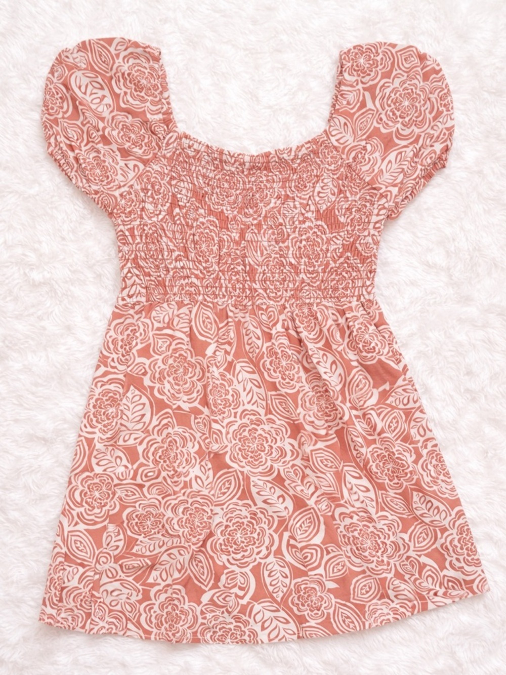 Jessica Simpson Floral Mini Dress Large Cottagecore Puff Sleeve Smocked Boho - Picture 3 of 3